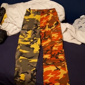 Half orange and yellow camo pants